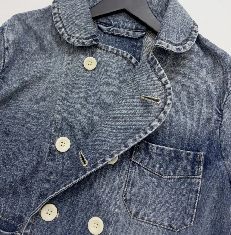 Japanese-style Double-breasted Denim Jacket in Denim Blue, product view 05
