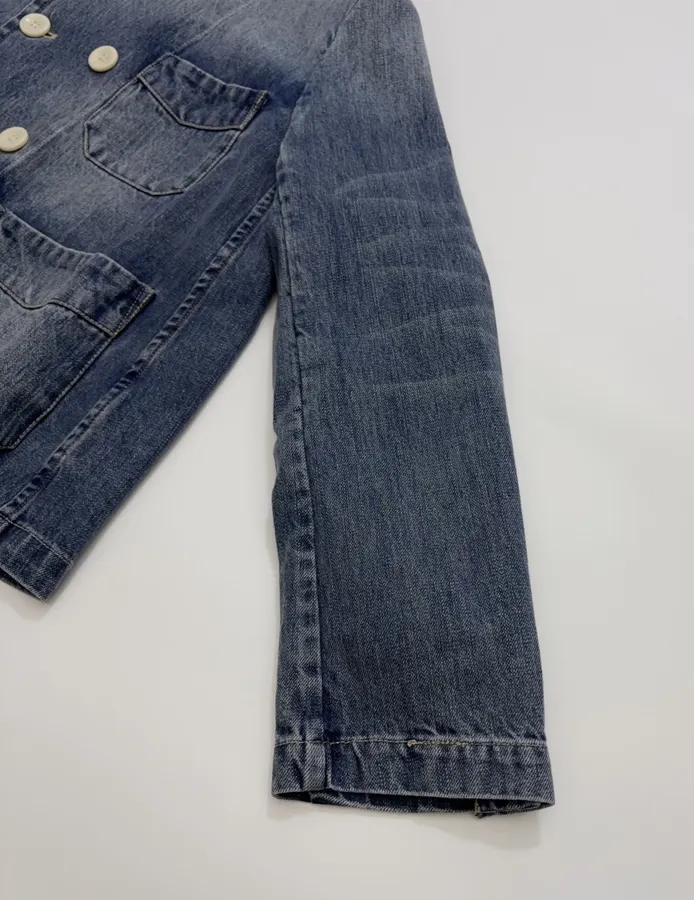 Japanese-style Double-breasted Denim Jacket in Denim Blue, product view 06