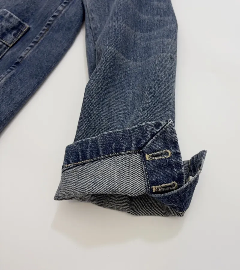 Japanese-style Double-breasted Denim Jacket in Denim Blue, product view 07