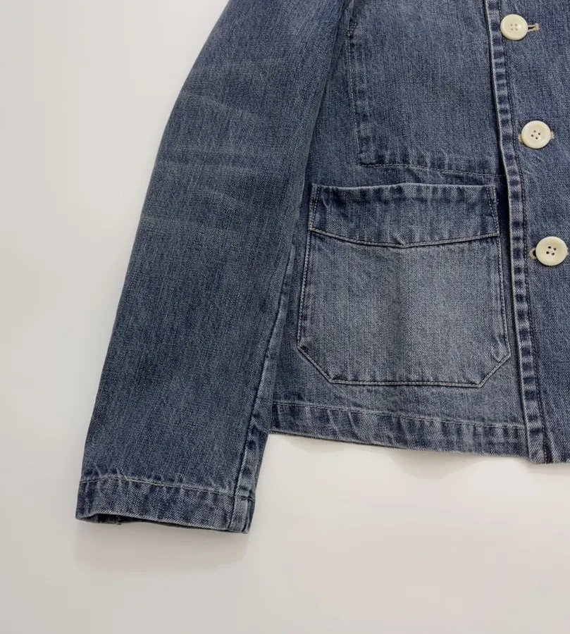 Japanese-style Double-breasted Denim Jacket in Denim Blue, product view 08