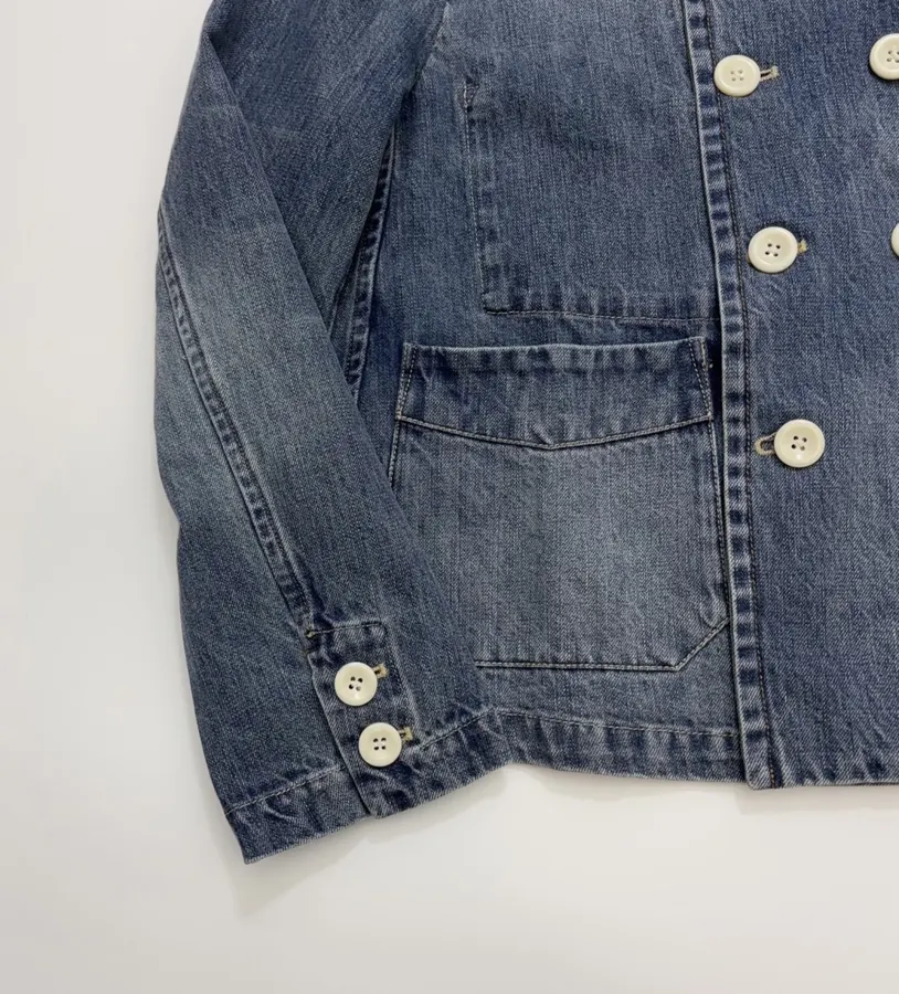 Japanese-style Double-breasted Denim Jacket in Denim Blue, product view 09
