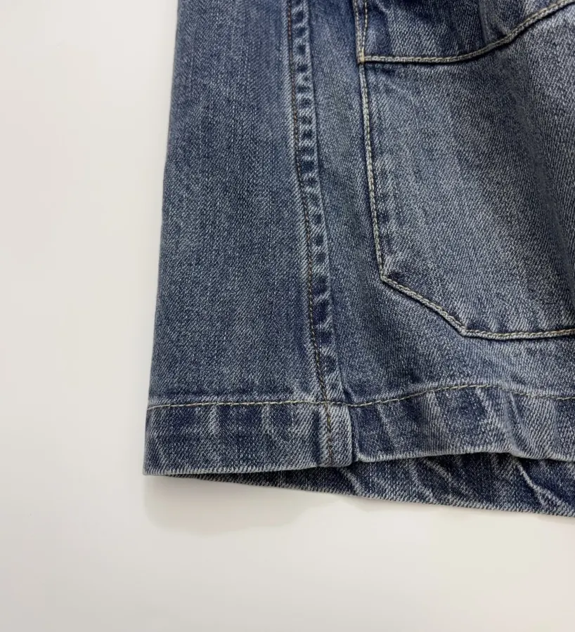 Japanese-style Double-breasted Denim Jacket in Denim Blue, product view 10