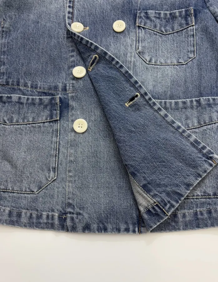 Japanese-style Double-breasted Denim Jacket in Denim Blue, product view 12