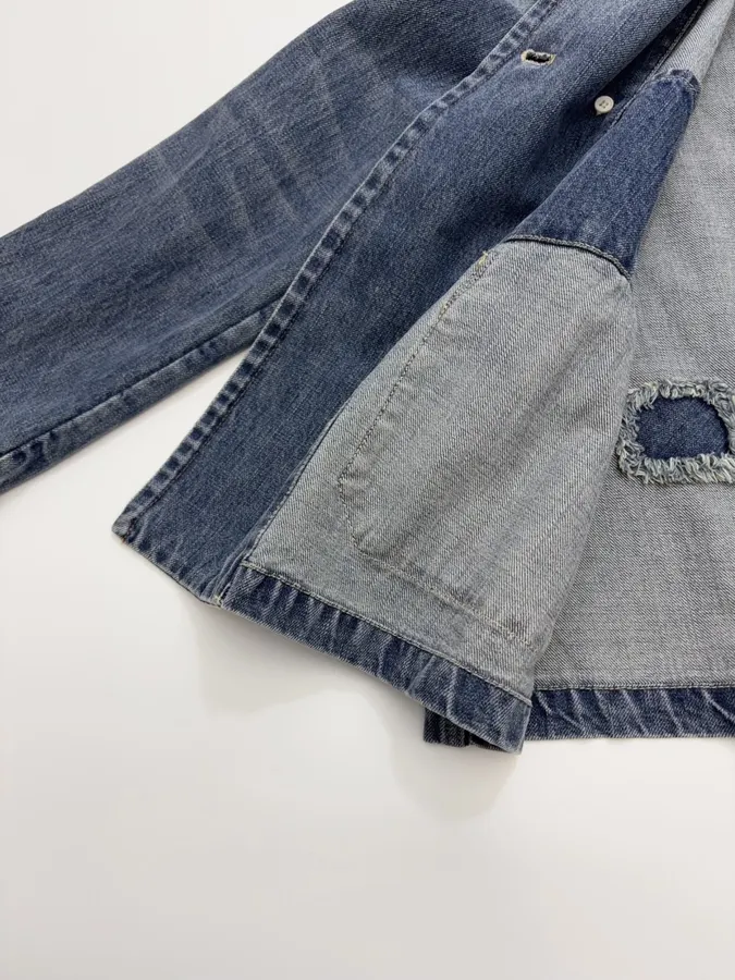 Japanese-style Double-breasted Denim Jacket in Denim Blue, product view 13