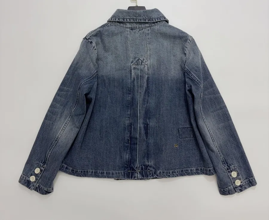 Japanese-style Double-breasted Denim Jacket in Denim Blue, product view 14