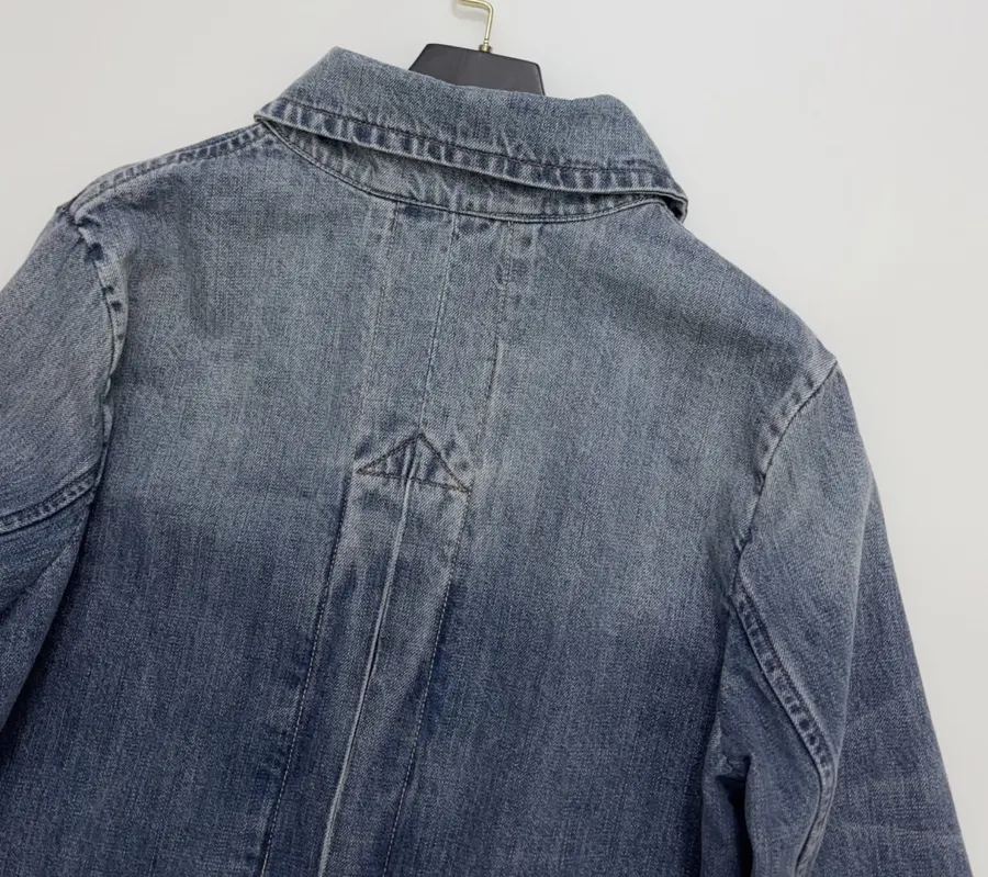 Japanese-style Double-breasted Denim Jacket in Denim Blue, product view 15