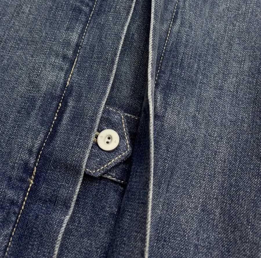 Japanese-style Double-breasted Denim Jacket in Denim Blue, product view 18