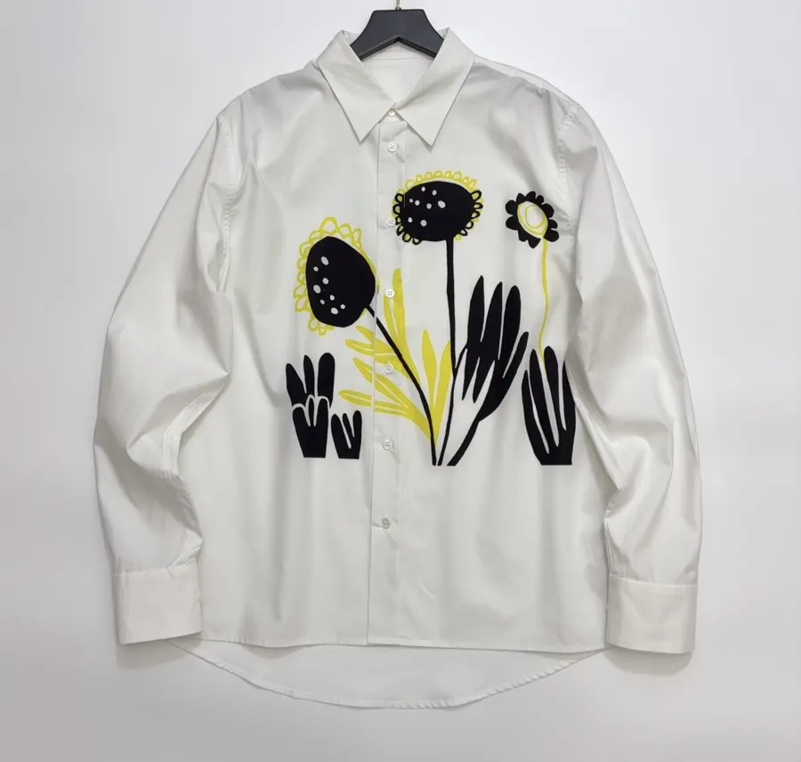 White Abstract Floral Relaxed Shirt in White, product view 01