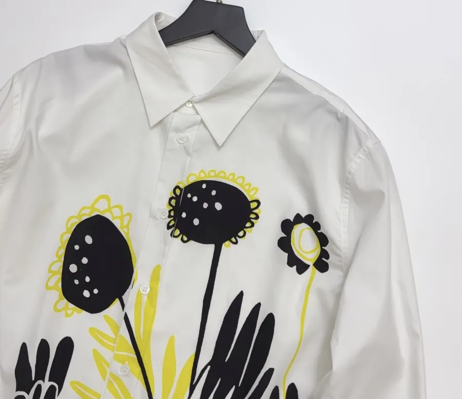 White Abstract Floral Relaxed Shirt in White, product view 02