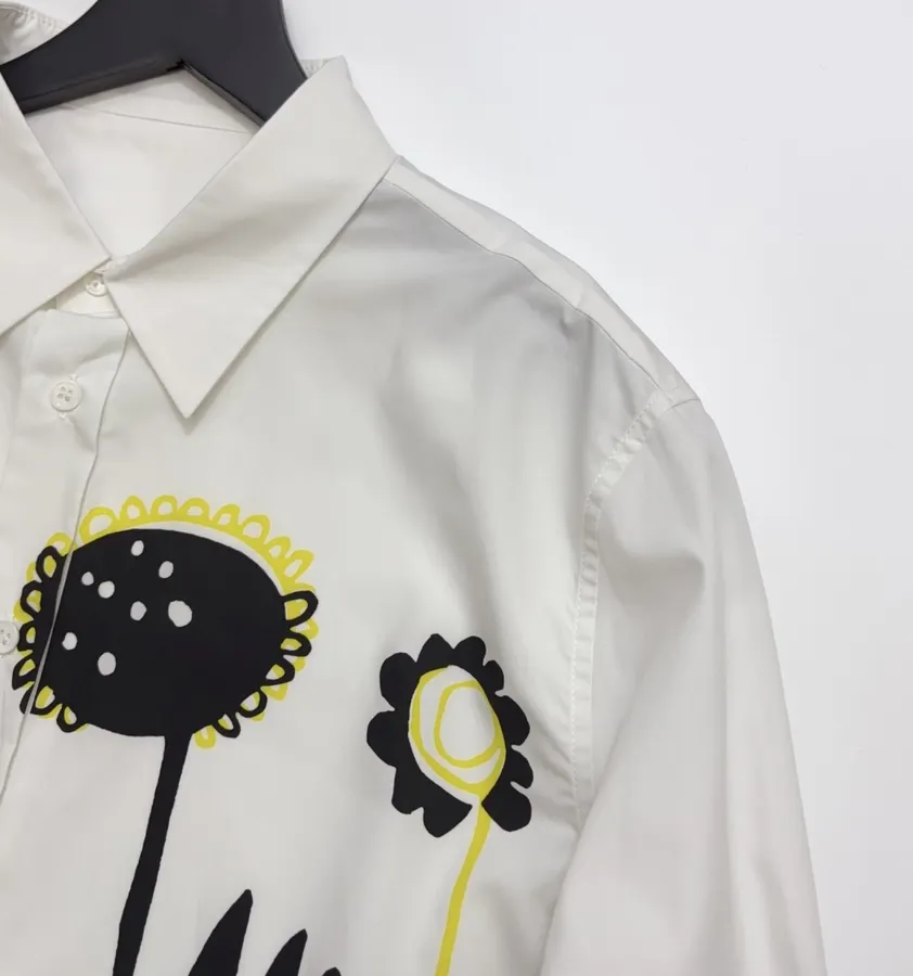 White Abstract Floral Relaxed Shirt in White, product view 03