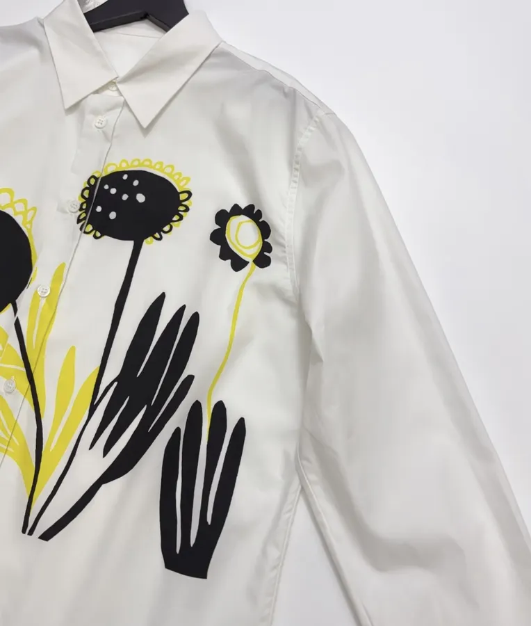 White Abstract Floral Relaxed Shirt in White, product view 04