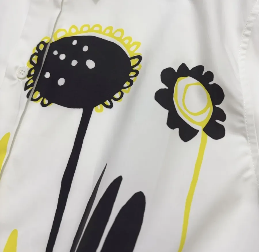 White Abstract Floral Relaxed Shirt in White, product view 05