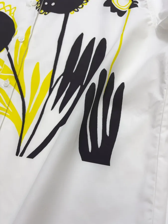 White Abstract Floral Relaxed Shirt in White, product view 06