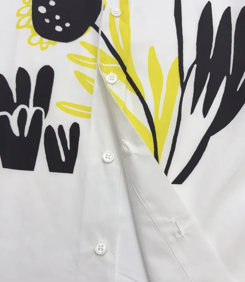 White Abstract Floral Relaxed Shirt in White, product view 07
