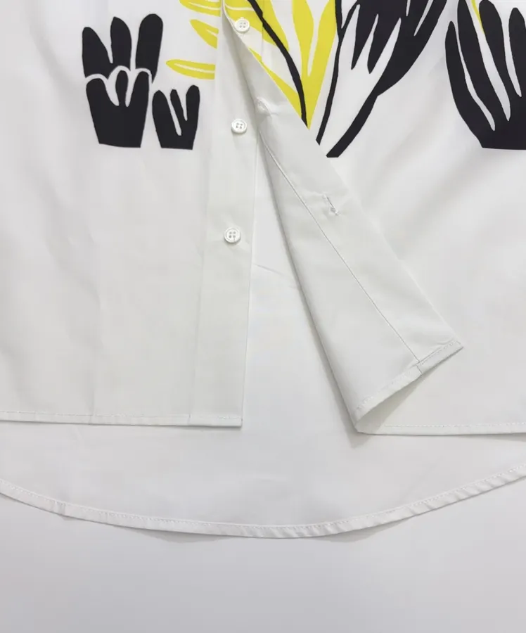 White Abstract Floral Relaxed Shirt in White, product view 08