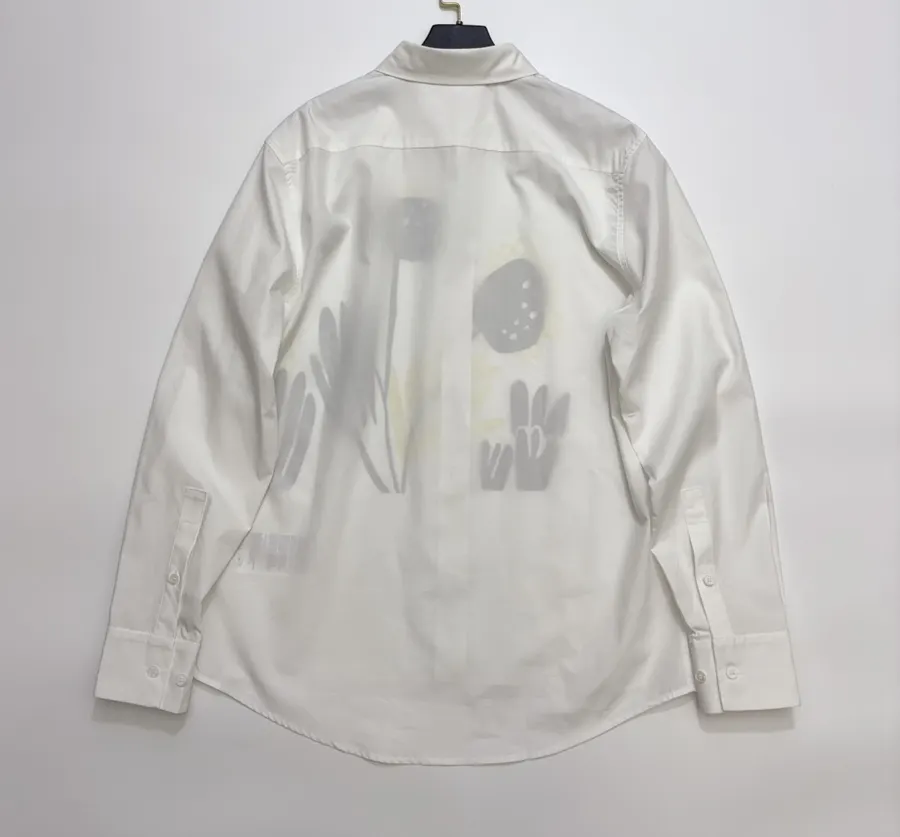 White Abstract Floral Relaxed Shirt in White, product view 14