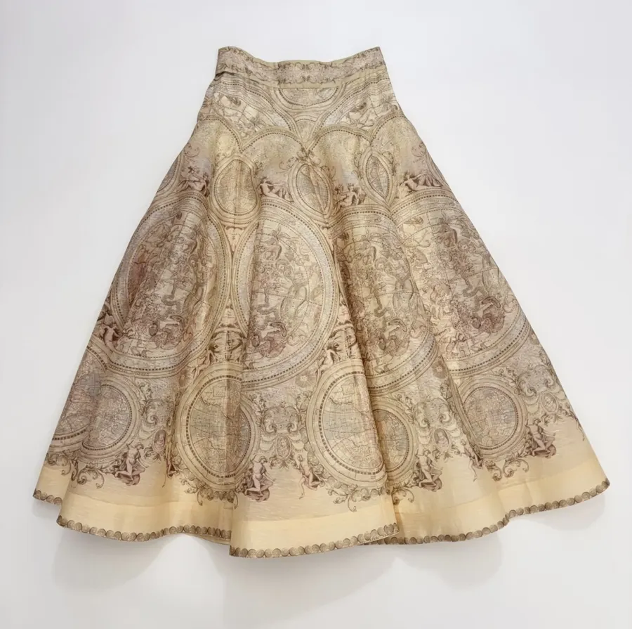 Printed Midi Skirt Long Skirt in Oatmeal, product view 01