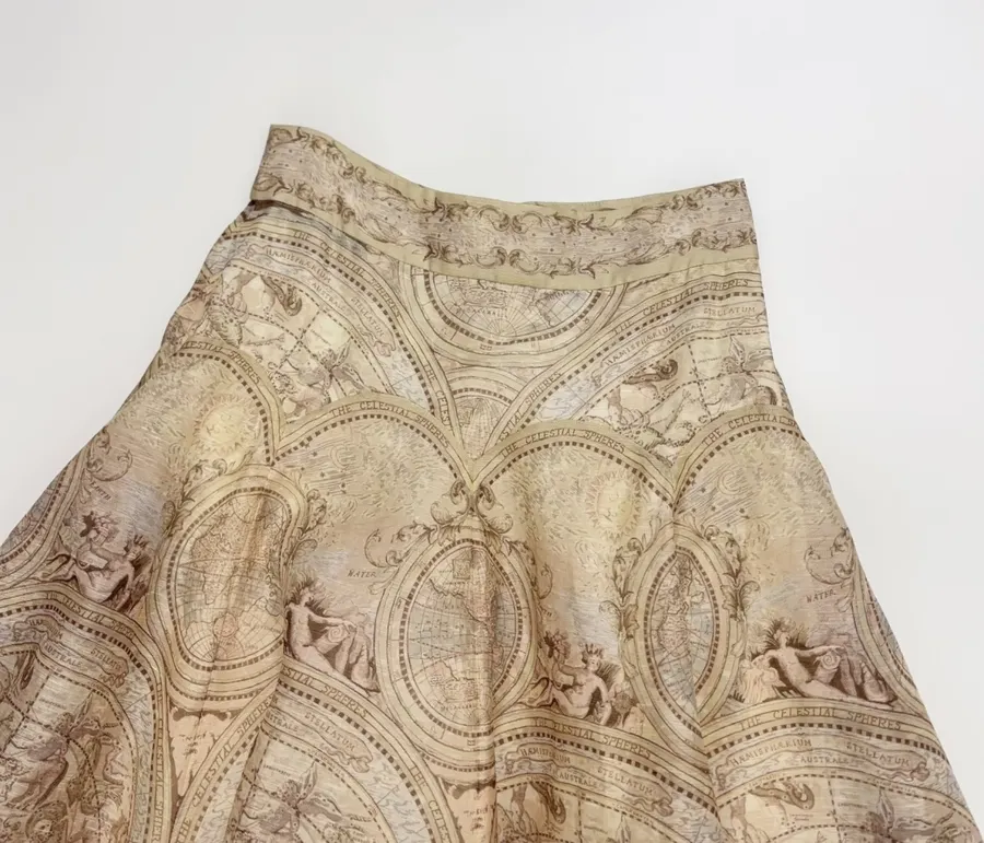 Printed Midi Skirt Long Skirt in Oatmeal, product view 02