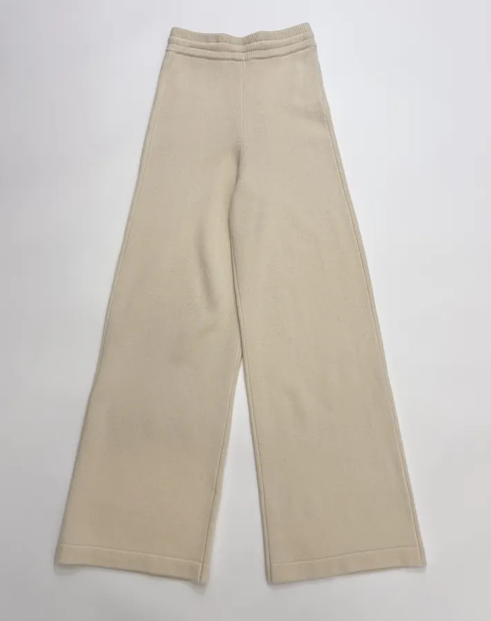 Solid-Color Knitted Stretchy Casual Pants, Long Pants in Oatmeal, product view