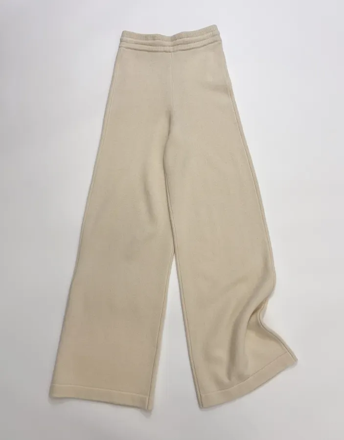 Solid-Color Knitted Stretchy Casual Pants, Long Pants in Oatmeal, product view 02
