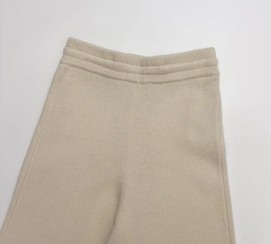 Solid-Color Knitted Stretchy Casual Pants, Long Pants in Oatmeal, product view 03