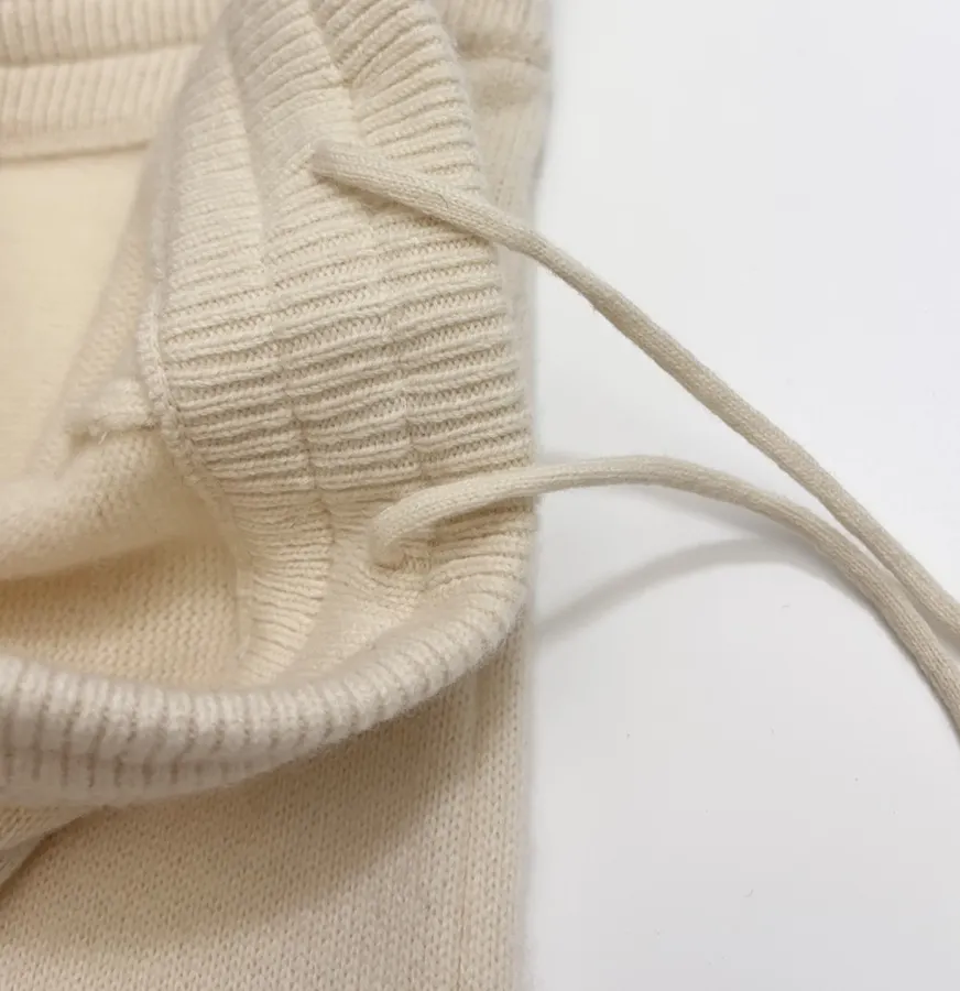Solid-Color Knitted Stretchy Casual Pants, Long Pants in Oatmeal, product view 06