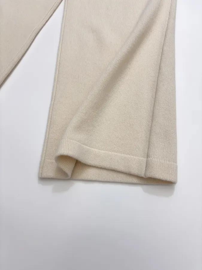 Solid-Color Knitted Stretchy Casual Pants, Long Pants in Oatmeal, product view 12