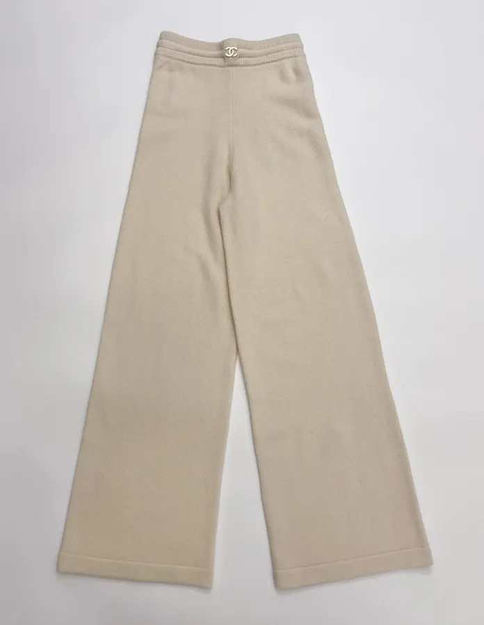Solid-Color Knitted Stretchy Casual Pants, Long Pants in Oatmeal, product view 15