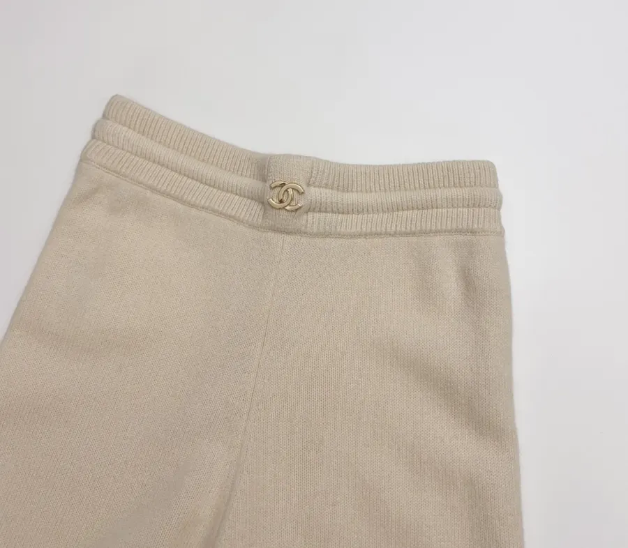 Solid-Color Knitted Stretchy Casual Pants, Long Pants in Oatmeal, product view 16