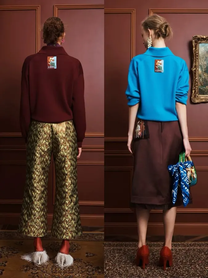 Retro Turn-down Collar Knitted Polo Shirt Top Casual Loose Sweater in Burgundy, product view 06