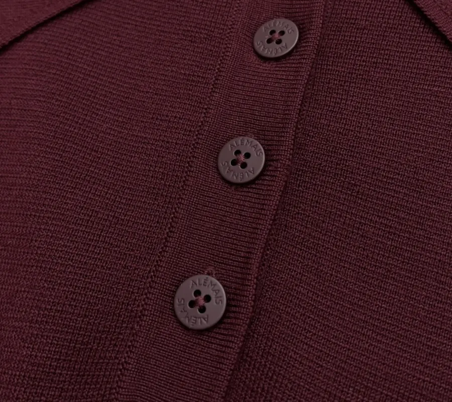Retro Turn-down Collar Knitted Polo Shirt Top Casual Loose Sweater in Burgundy, product view 09