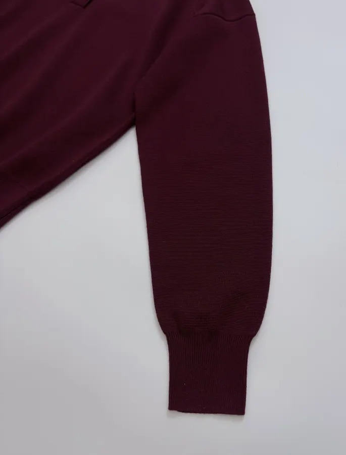 Retro Turn-down Collar Knitted Polo Shirt Top Casual Loose Sweater in Burgundy, product view 11
