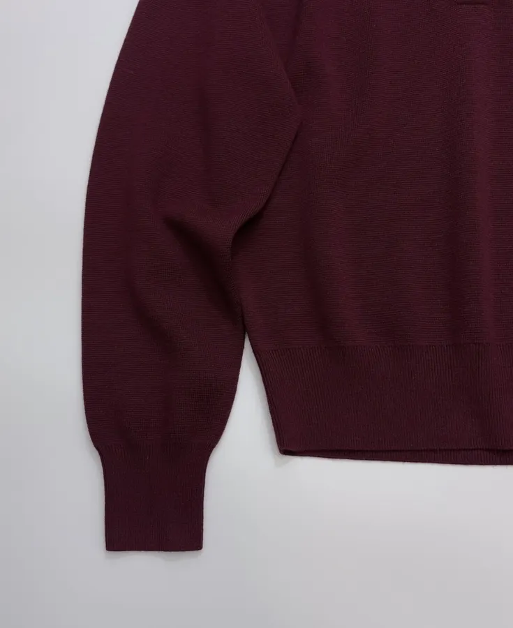 Retro Turn-down Collar Knitted Polo Shirt Top Casual Loose Sweater in Burgundy, product view 13