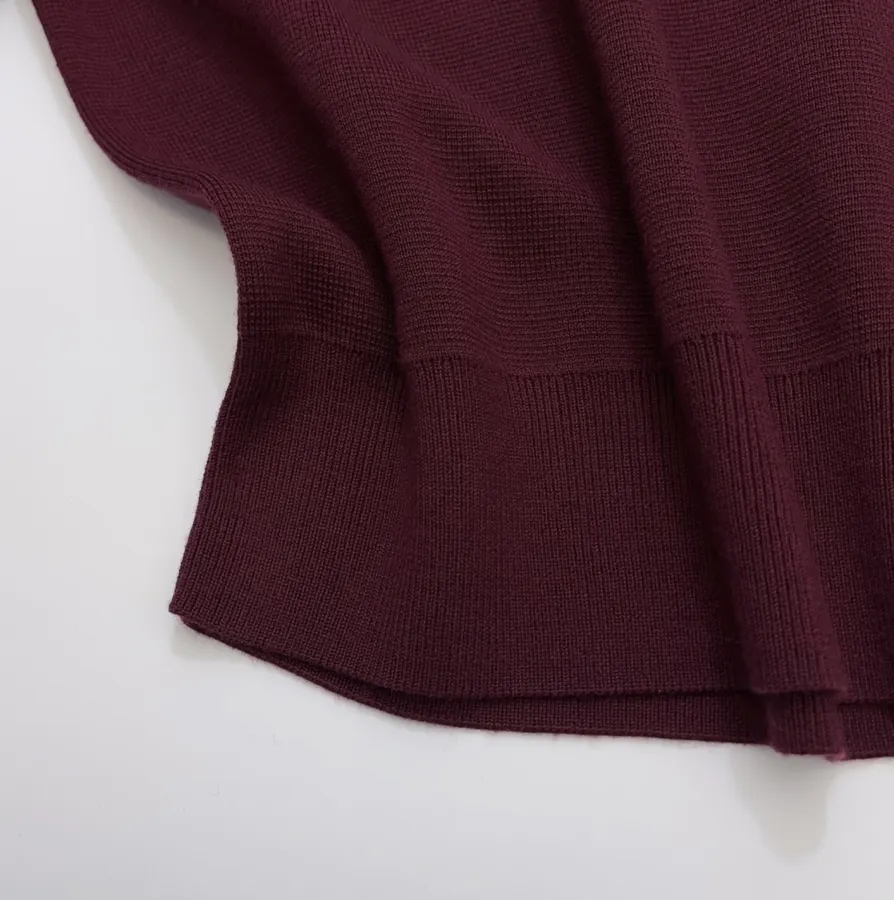 Retro Turn-down Collar Knitted Polo Shirt Top Casual Loose Sweater in Burgundy, product view 14