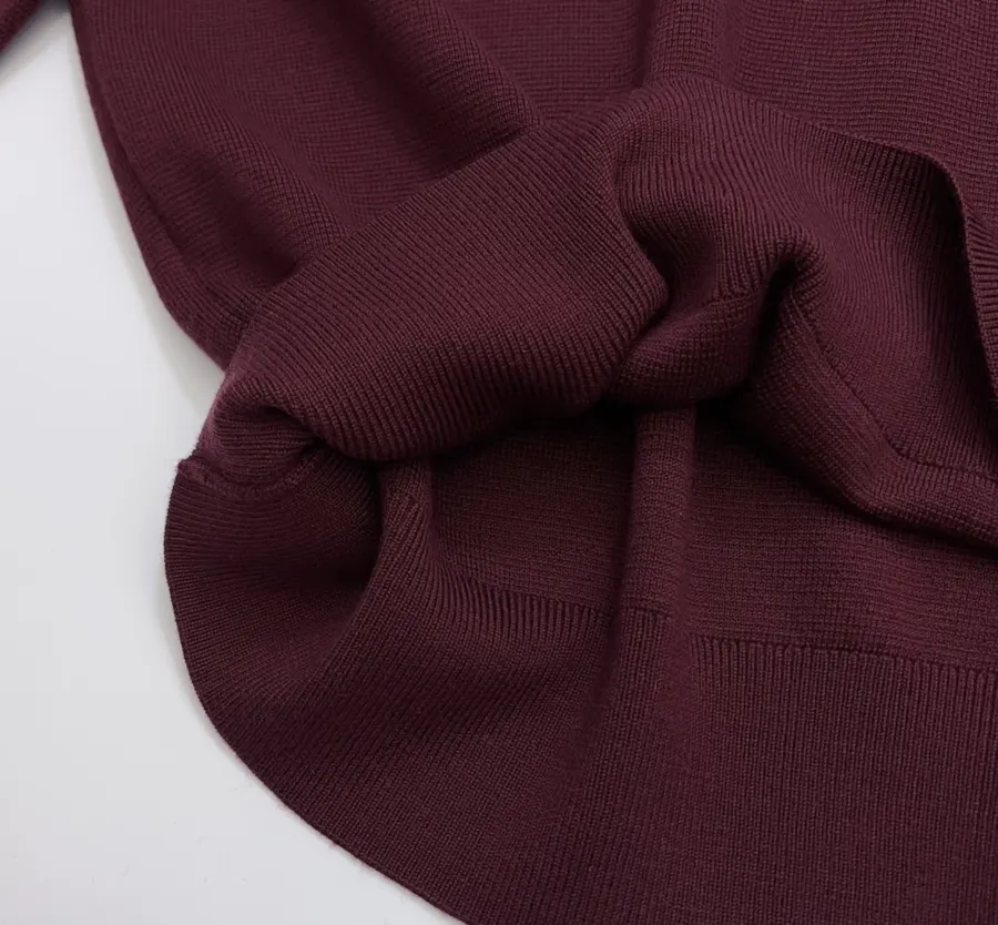 Retro Turn-down Collar Knitted Polo Shirt Top Casual Loose Sweater in Burgundy, product view 15