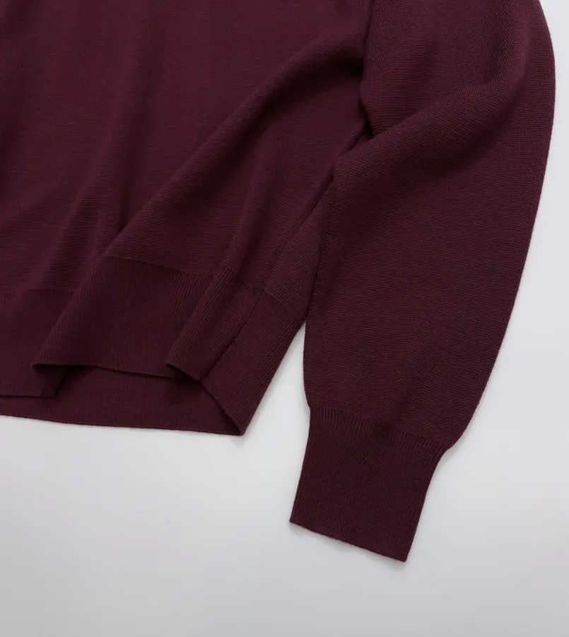 Retro Turn-down Collar Knitted Polo Shirt Top Casual Loose Sweater in Burgundy, product view 16
