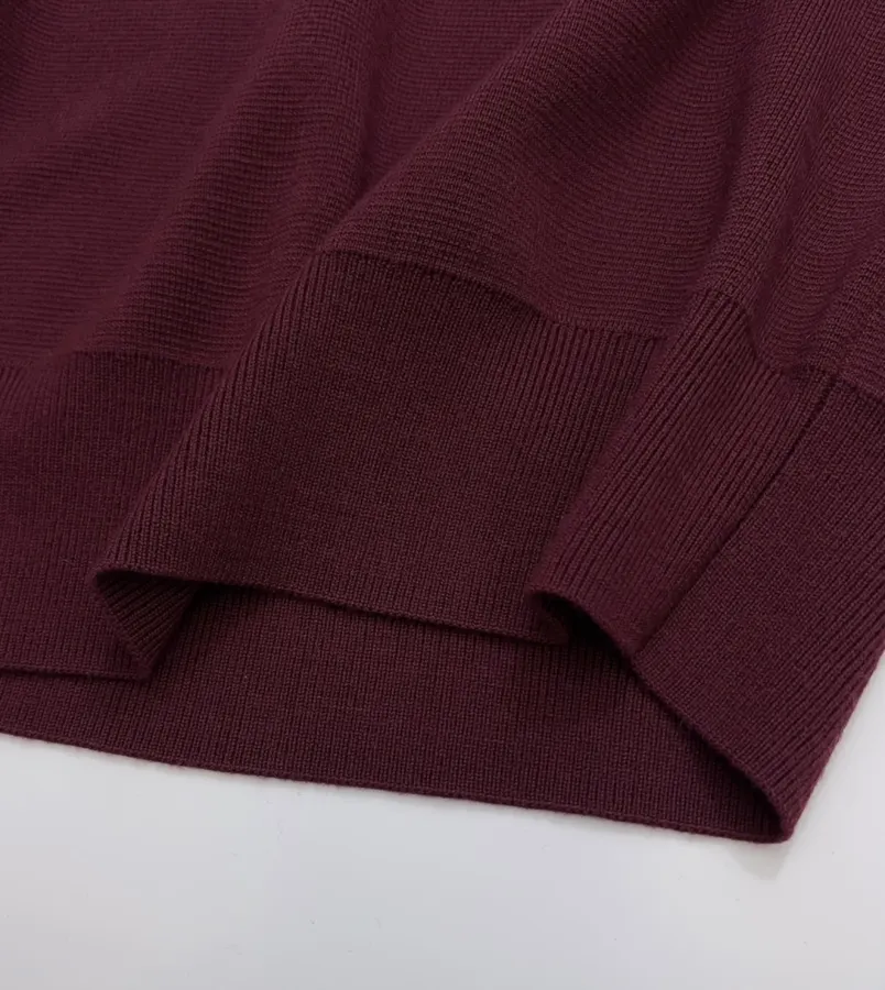 Retro Turn-down Collar Knitted Polo Shirt Top Casual Loose Sweater in Burgundy, product view 17