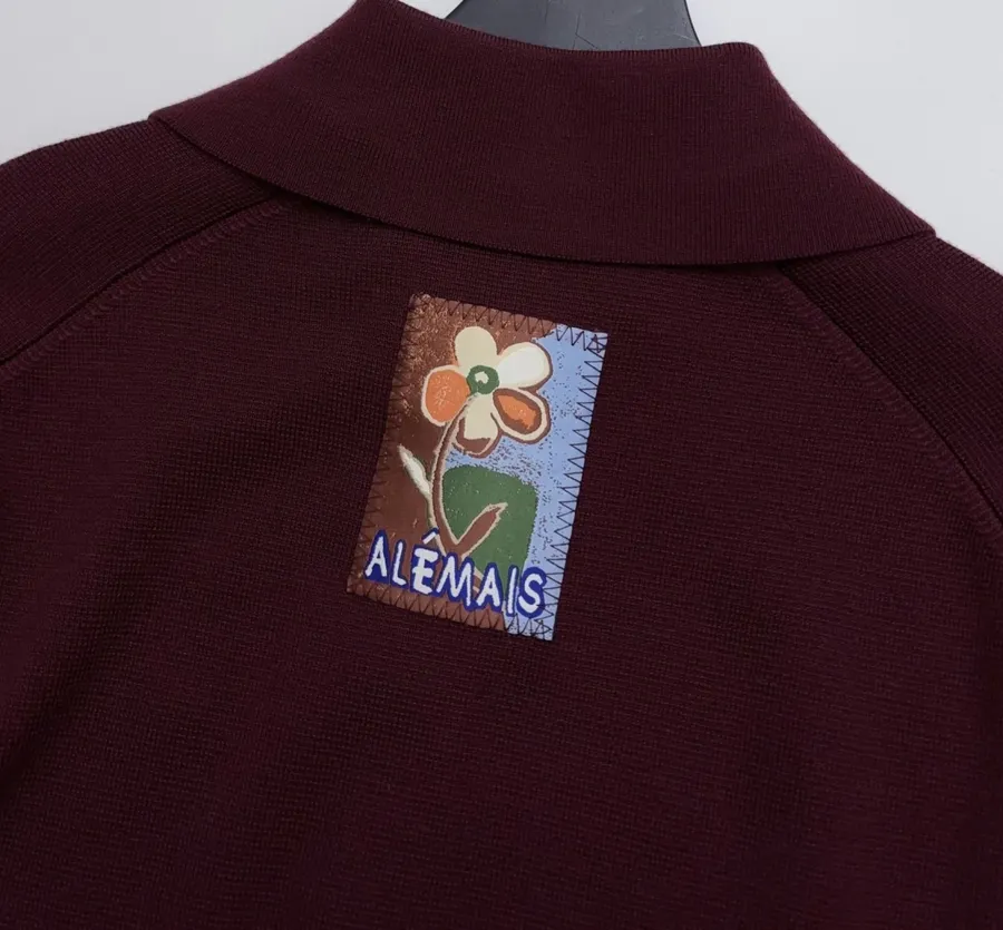 Retro Turn-down Collar Knitted Polo Shirt Top Casual Loose Sweater in Burgundy, product view 20