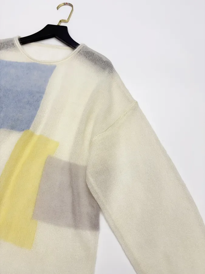 Loose Autumn/Winter Knitted Pullover in Cream, product view 04