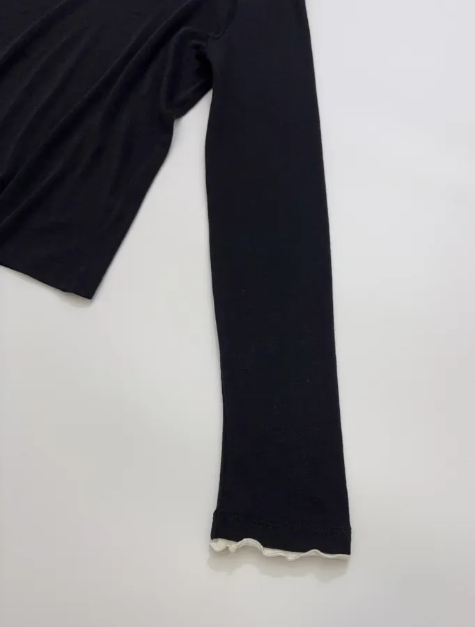 Beaded Double-Collar Wool Fitted Top in Black, product view 04
