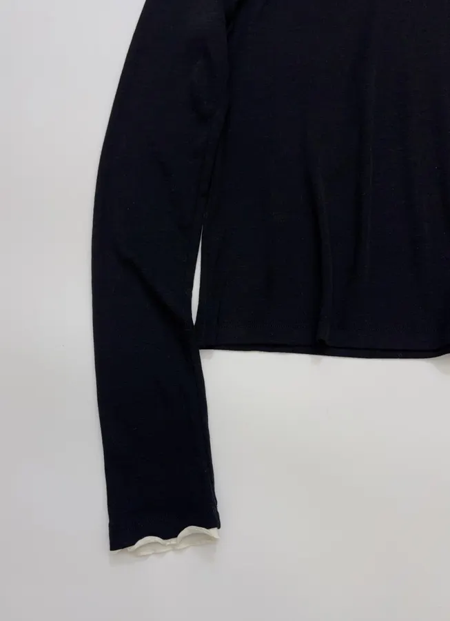 Beaded Double-Collar Wool Fitted Top in Black, product view 06