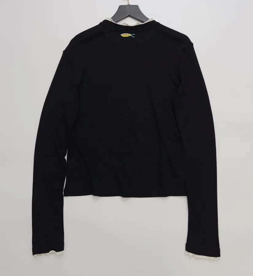 Beaded Double-Collar Wool Fitted Top in Black, product view 10