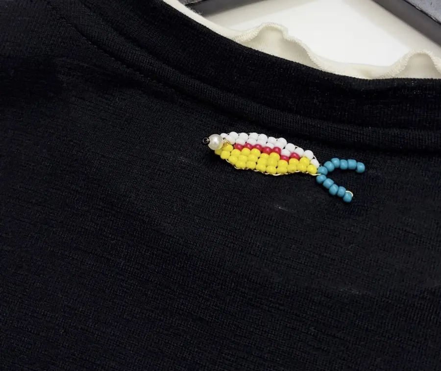 Beaded Double-Collar Wool Fitted Top in Black, product view 12