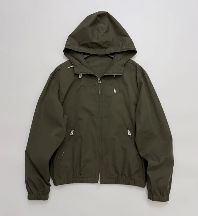 Embroidered Loose-Fit Hooded Jacket in Olive Green, product view 01