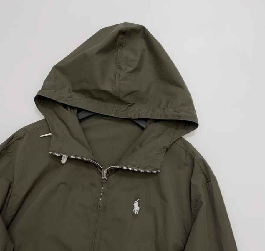 Embroidered Loose-Fit Hooded Jacket in Olive Green, product view 02
