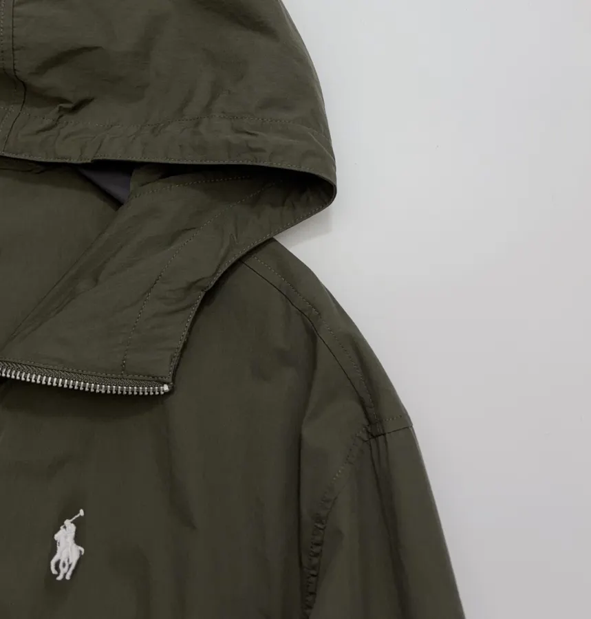 Embroidered Loose-Fit Hooded Jacket in Olive Green, product view 03
