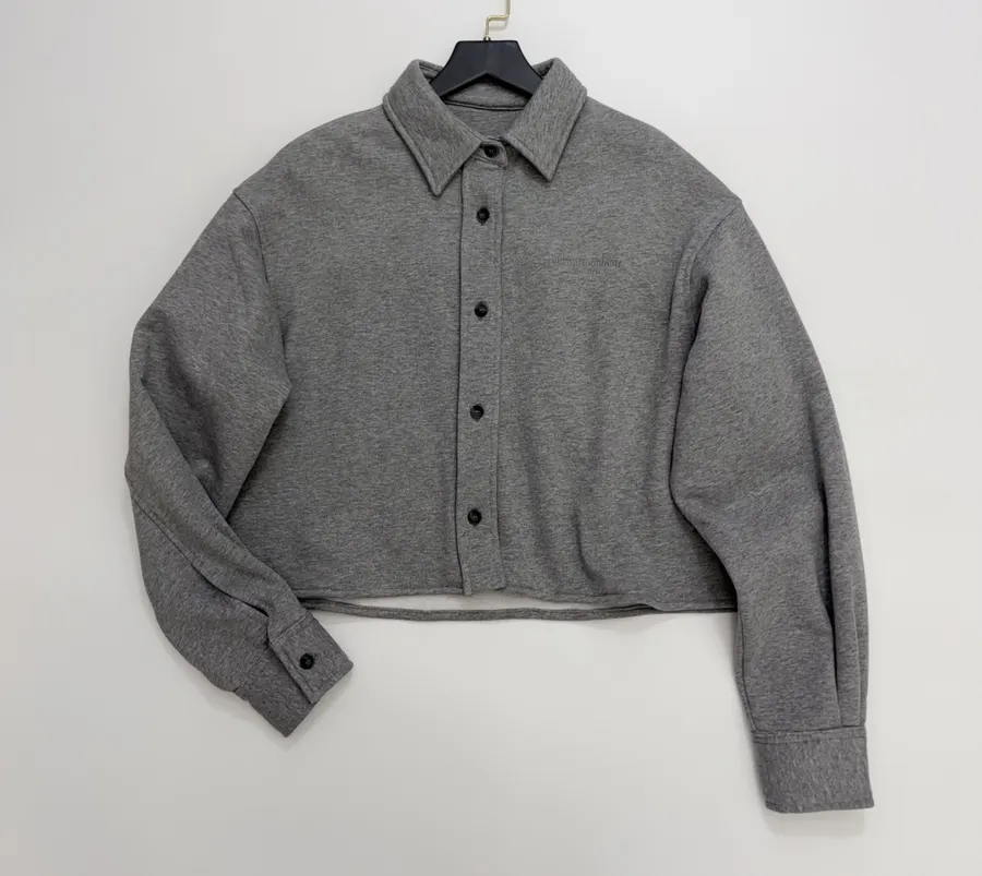 Grey Collared Button-Front Cropped Jacket in Gray, product view 01