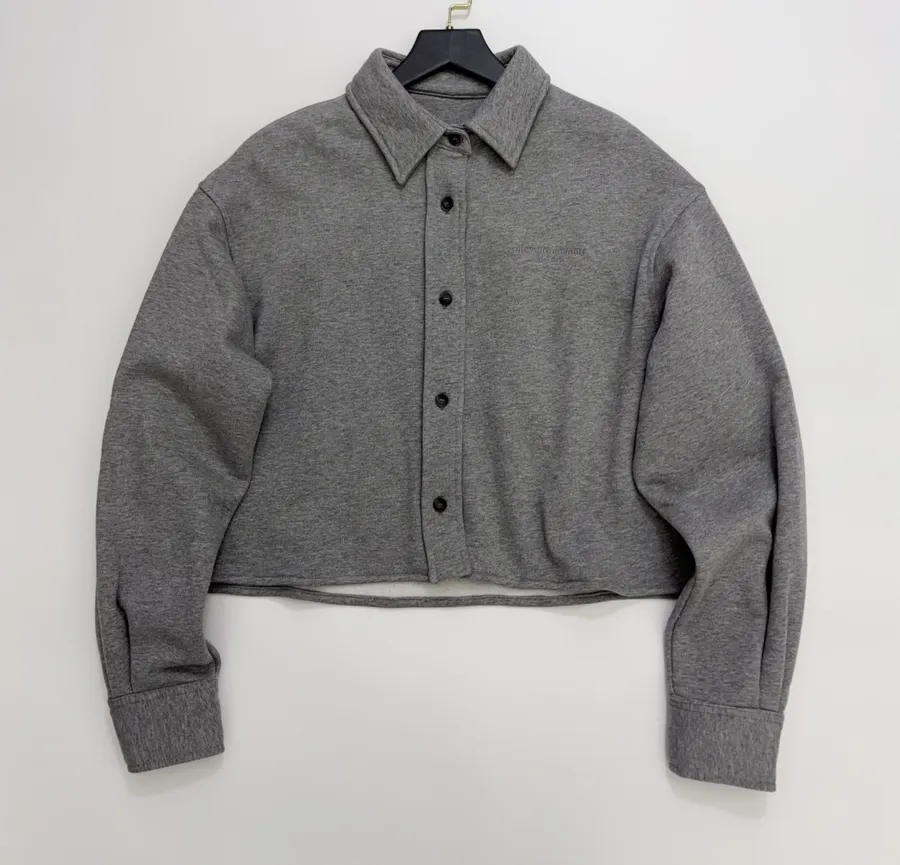 Grey Collared Button-Front Cropped Jacket in Gray, product view 02