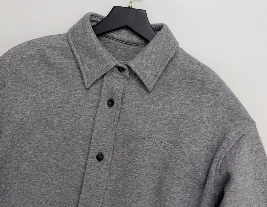 Grey Collared Button-Front Cropped Jacket in Gray, product view 03