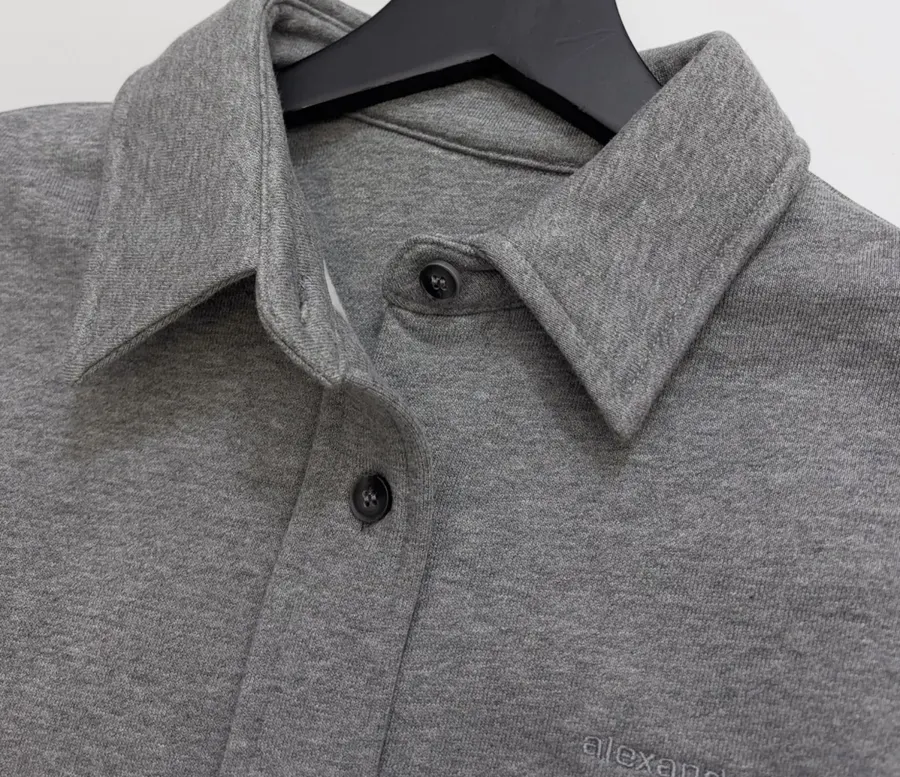 Grey Collared Button-Front Cropped Jacket in Gray, product view 04